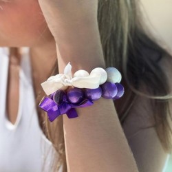 Bracelet élastiqué Perles Résine PETUNIA IRISE & ruban satin - 2 cm