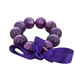 Bracelet élastiqué Perles Résine VIOLET PAILLETE & ruban satin - 2 cm