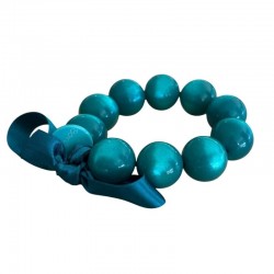 Bracelet élastiqué Perles Résine TURQUOISE BRILLANT & ruban satin - 2 cm