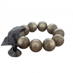 Bracelet élastiqué Perles Résine GRIS & ruban satin - 2 cm
