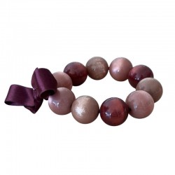Bracelet élastiqué Perles Résine PRUNE ROSE POUDRE & ruban satin - 2 cm