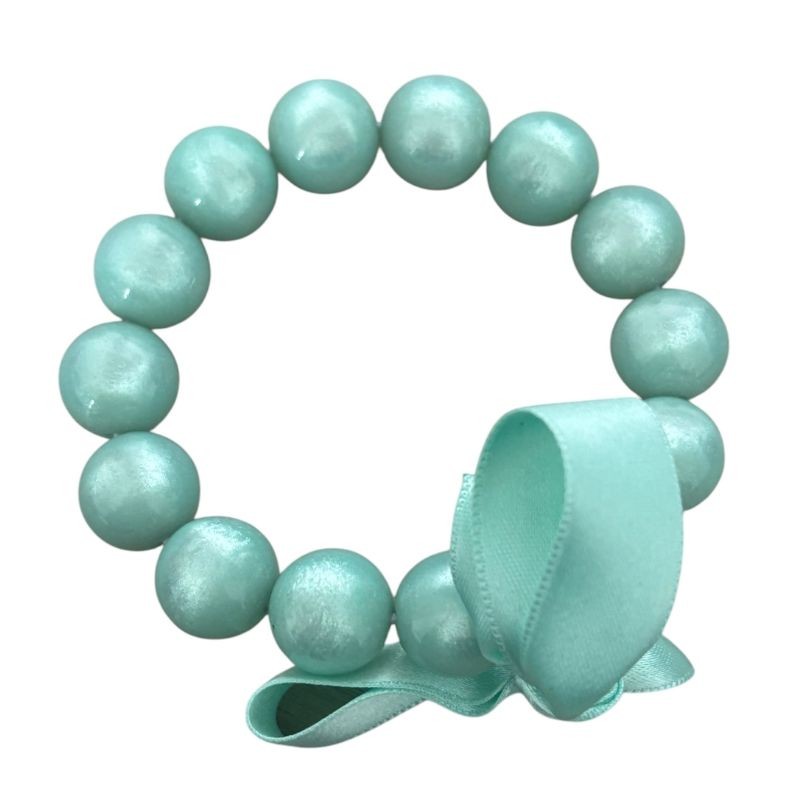 Bracelet élastiqué Perles Résine BLEU CLAIR NACRE & ruban satin - 1,4 cm - Zoé Bonbon Bracelet élastiqué Perles Résine BLEU CLAIR NACRE & ruban satin - 1,4 cm - Zoé Bonbon