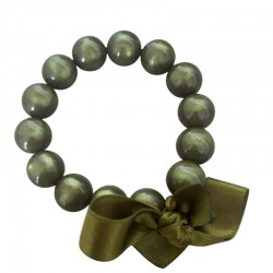 Bracelet élastiqué Perles Résine KAKI NACRE & ruban satin - 1,4 cm - Zoé Bonbon