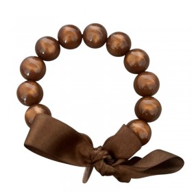 Bracelet élastiqué Perles Résine MARRON NACRE & ruban satin - 1,4 cm - Zoé Bonbon