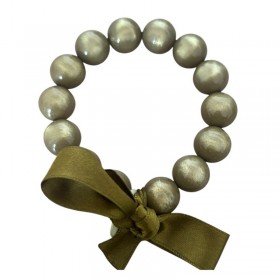 Bracelet élastiqué Perles Résine TAUPE NACRE & ruban satin - 1,4 cm - Zoé Bonbon