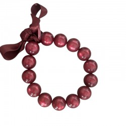 Bracelet élastiqué Perles Résine ROUGE VIN NACRE & ruban satin - 1,4 cm - Zoé Bonbon