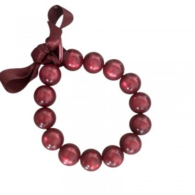 Bracelet élastiqué Perles Résine ROUGE VIN NACRE & ruban satin - 1,4 cm - Zoé Bonbon