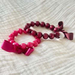 Bracelet élastiqué Perles Résine ROUGE VIN BORDEAUX & ruban satin - 1,4 cm