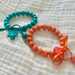 Bracelet élastiqué Perles Résine ORANGE & ruban satin - 1 cm