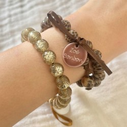 Bracelet élastiqué Perles Résine LEOPARD BRILLANT & ruban satin - 1 cm