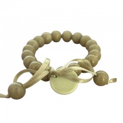 Bracelet élastiqué Perles Résine VERT OLIVE & ruban satin - 1 cm