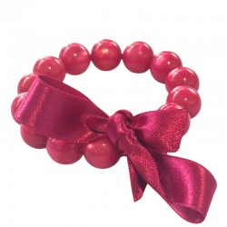 Bracelet élastiqué Perles Résine ROSE NACRE & ruban satin - 1,4 cm