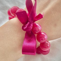 Bracelet élastiqué Perles Résine ROSE NACRE & ruban satin - 1,4 cm