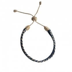 Bracelet VELVET MAYS Blue and Gold - Velours & Fils d'or tressés argent doré