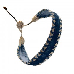 Bracelet VELVET MAYS Blue and Gold - Velours & Fils d'or tressés argent doré