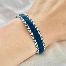 Bracelet VELVET MAYS Blue and Gold - Velours & Fils d'or tressés argent doré