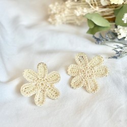 Boucles d'oreilles grandes puces FLORE ECRU - Marguerites en coton