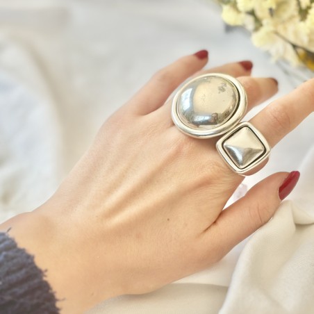 Bague Massive Moderniste Créateur - Métal Argenté - Taille 57 - Très Bon état - Style Abstrait