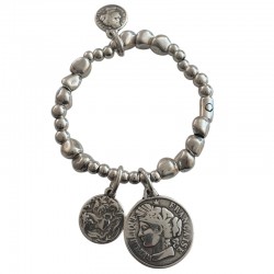 Bracelet élastiqué GISELLE perles métal & Pendentifs Pièces de Monnaie