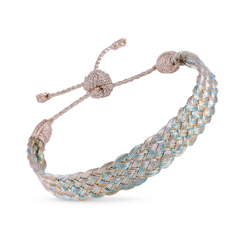 Bracelet BOX 1 Peach Rose Gold Amber Cyan - fils d'or tressés - Maaÿaz