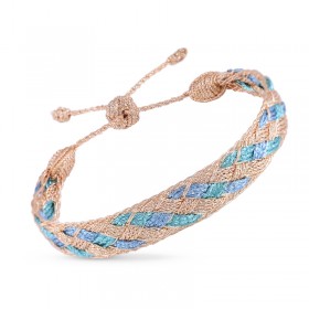 Bracelet KALIA 2 Peach Cyan Blue - fils d'or tressés - Maaÿaz