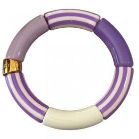 Bracelet jonc élastiqué RIVIERA LILAS 3 - Mix unis rayés violet & blanc - PARABAYA