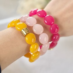 Bracelet élastiqué BOMBOM AMARELO - Perles pastilles bombées jaune moutarde
