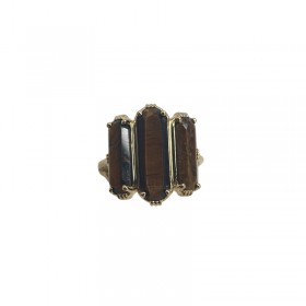 Bague ajustable Or - Trois Pierres barrettes Oeil de Tigre - Au Fil De Lo