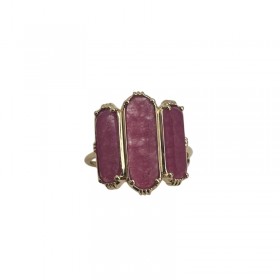 Bague ajustable Or - Trois Pierres barrettes Quartz fraise - Au Fil De Lo