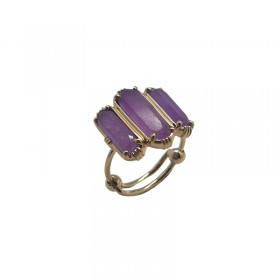 Bague ajustable Or - Trois Pierres barrettes Quartz lavande - Au Fil De Lo