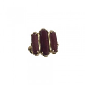 Bague ajustable Or - Trois Pierres barrettes Silimanite rouge - Au Fil De Lo