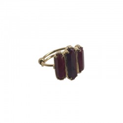 Bague ajustable Or - Trois Pierres barrettes Sillimanites rouge