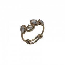 Bague ajustable Or - Quatre pierres Cristal de Roche ovales AU FIL DE LO