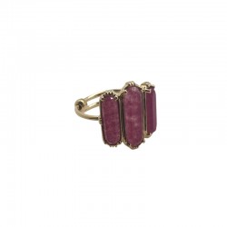 Bague ajustable Or - Trois Pierres barrettes Quartz fraise