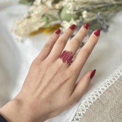 Bague ajustable Or - Trois Pierres barrettes Quartz fraise