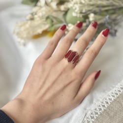 Bague ajustable Or - Trois Pierres barrettes Sillimanites rouge