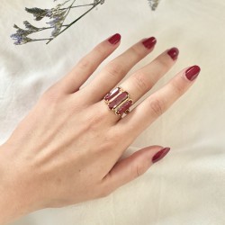 Bague ajustable Or - Trois Pierres barrettes Sillimanites rouge