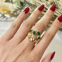 Bague ajustable Or - Quatre pierres Onyx vert ovales