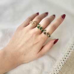 Bague ajustable Or - Quatre pierres Rubis Zoisites ovales