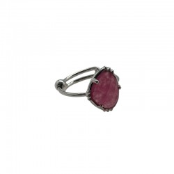 Bague ajustable en Argent - Pierre Quartz fraise moyenne