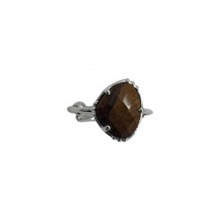 Bague ajustable en Argent - Pierre Oeil de Tigre moyenne