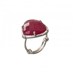 Bague ajustable en argent - Grosse Pierre de Quartz fraise - Au fil de Lo