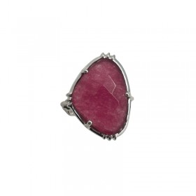 Bague ajustable en argent - Grosse Pierre de Quartz fraise AU FIL DE LO