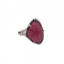 Bague ajustable en argent - Grosse Pierre de Quartz fraise