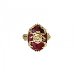 Bague ajustable PETIT SCARABEE Or - Pierre de Silimanite rouge - Au Fil De Lo