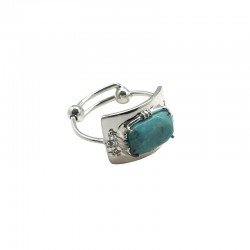 Bague ajustable en argent - Décor & Turquoise rectangulaire