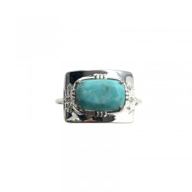 Bague ajustable en argent - Décor & Turquoise rectangulaire AU FIL DE LO