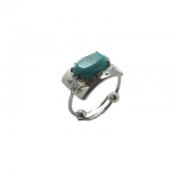 Bague ajustable en argent - Décor & Turquoise rectangulaire