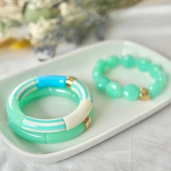 Bracelet jonc élastiqué RIVIERA LAGON 2 - Vert uni brillant
