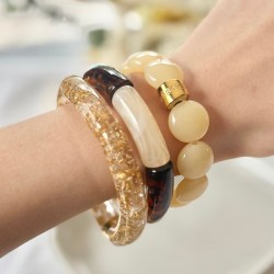 Bracelet élastiqué BOMBOM BEIGE - Perles pastilles bombées beige
